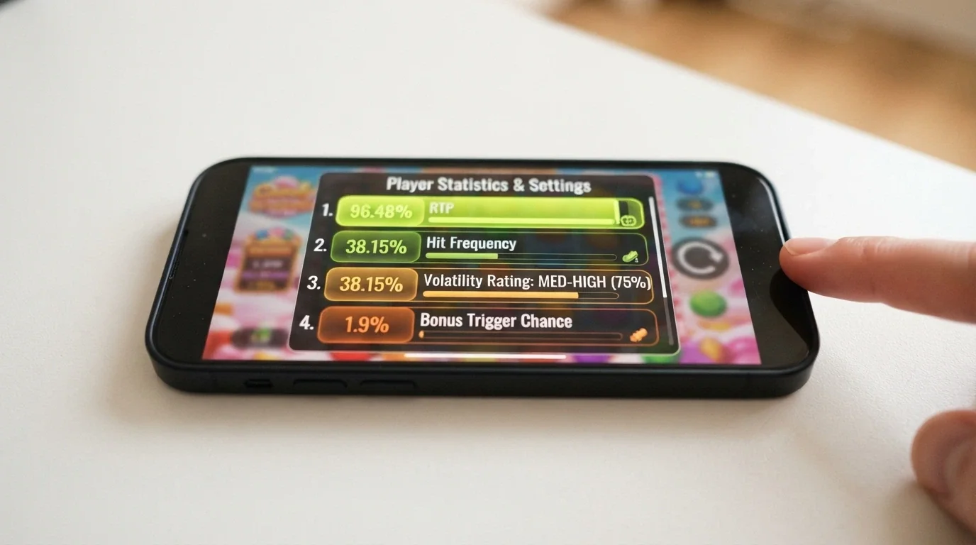 Sweet Bonanza game information panel showing multiple RTP configuration options on screen